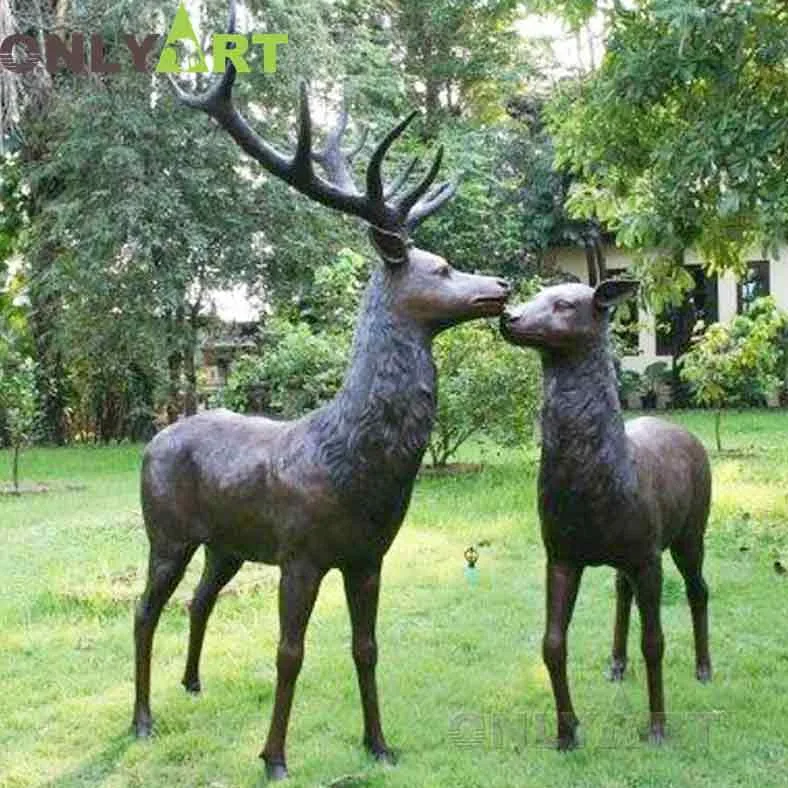 Bronze Doe and Fawn Garden Statue Sculpture