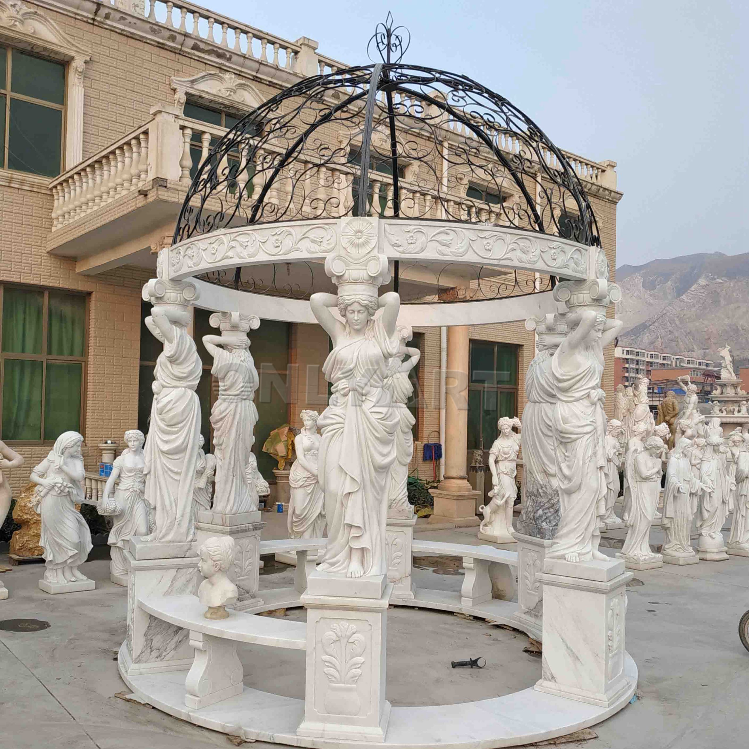 Stone marble gazebo sculpture outdoor garden decor