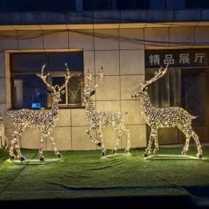 Three Deer Stainless Steel Sculpture With Light