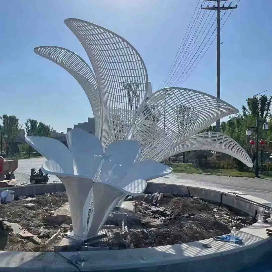 Custom Metal Flower Sculpture Art White