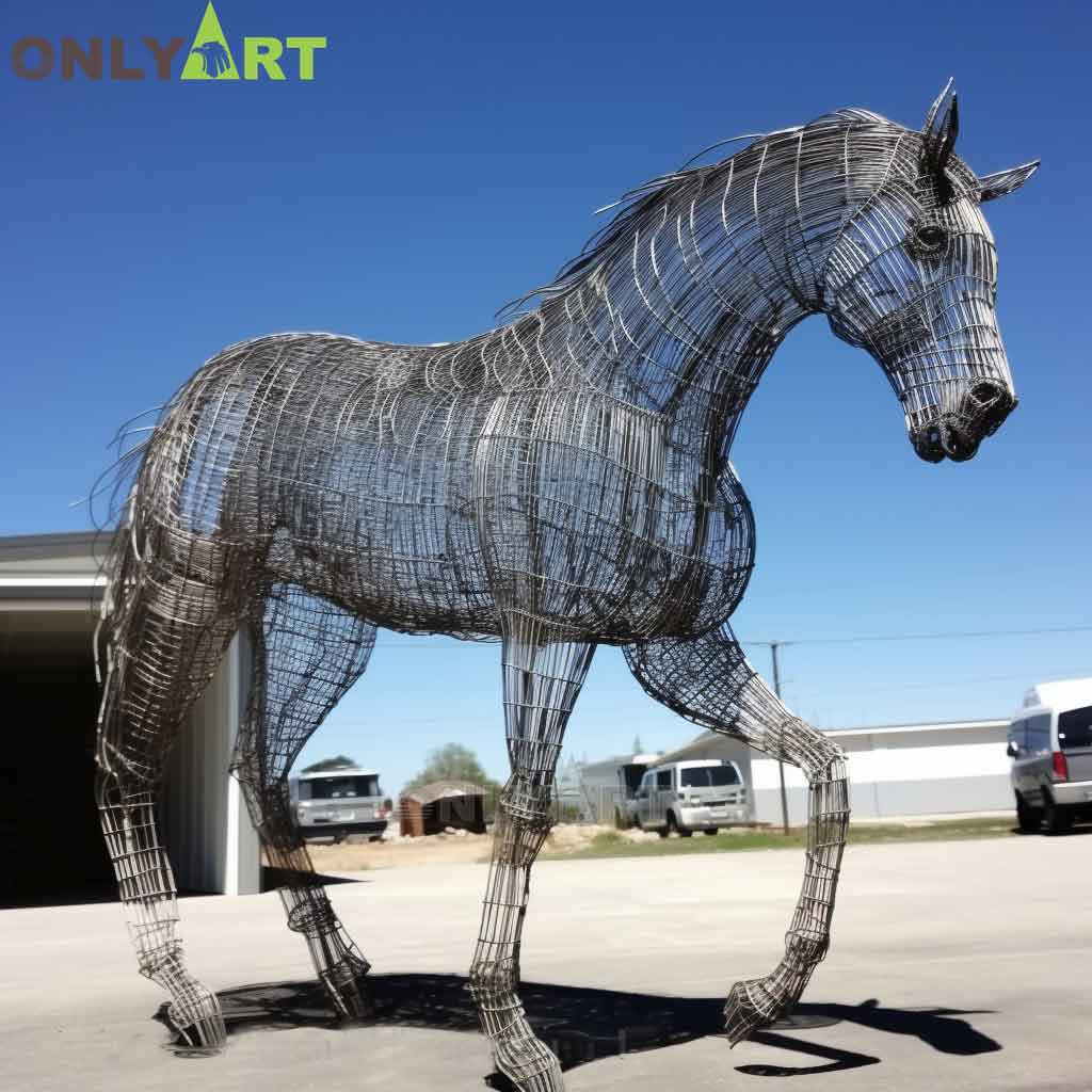 Outdoor Metal Wire Mesh Horse Sculpture