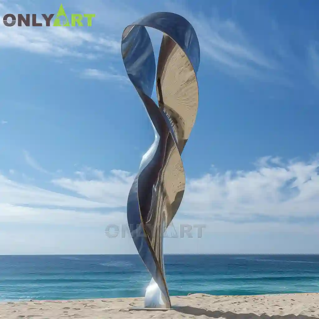 Mirror Polished Stainless Steel Sculpture June Summer Reflection